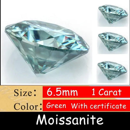 With AAAAA certificate Brilliant Loose Moissanite Blue Green Color Round Cut Diamond 6.5 MM 1CT