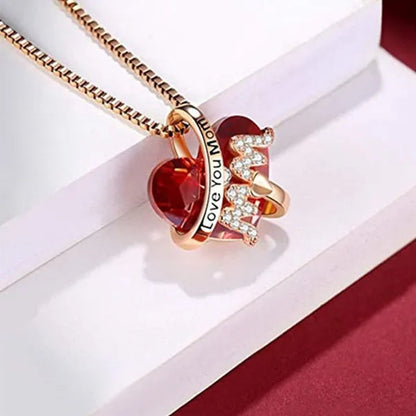 Love Heart Necklace for Women I Love You Mom Pendant Necklaces Crystal Diamond Mother's Day Necklace Gifts Fashion Jewelry
