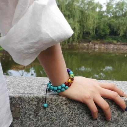 7 Chakra Bracelet Natural Healing Stones Beads Bracelet Double Layered Adjustable Macrame Woven Rope Chain Yoga Bracelet(4Colors)