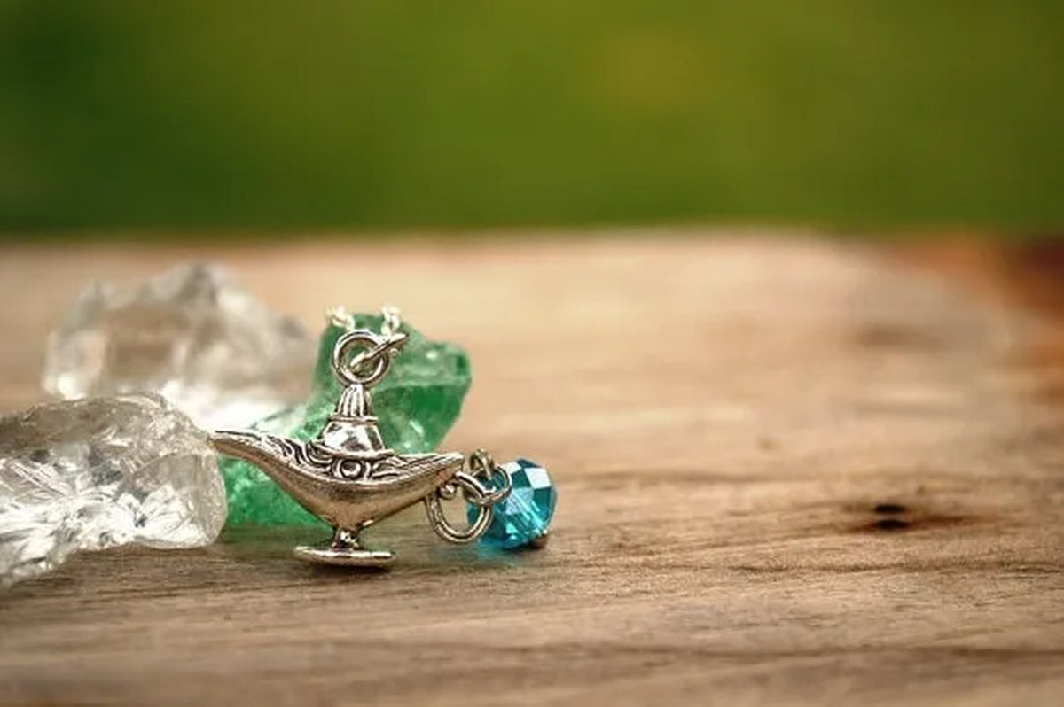 Magic Lamp Necklace,  Necklace, Lamp,  Costume,Silver Necklace, Fairytale Necklace with Birthstone Bead