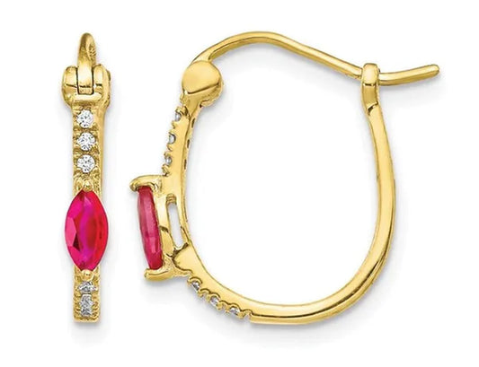14K Yellow Gold 2/5 Carat (ctw) Ruby Hoop Earrings with Diamonds