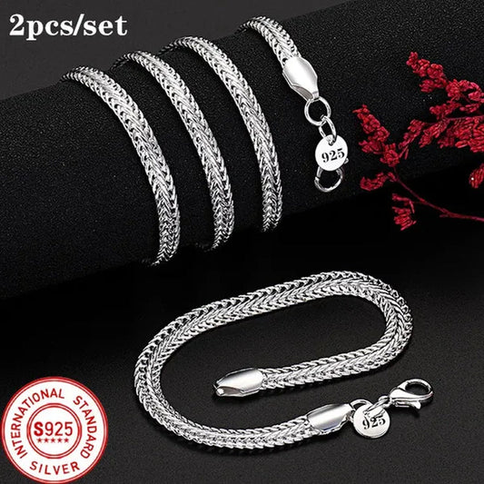 NEW! Exquisite 925 Sterling Silver 6MM Chain Bracelets Neckalce for Women Man Fashion Party Wedding Noble Jewelry Sets Gifts