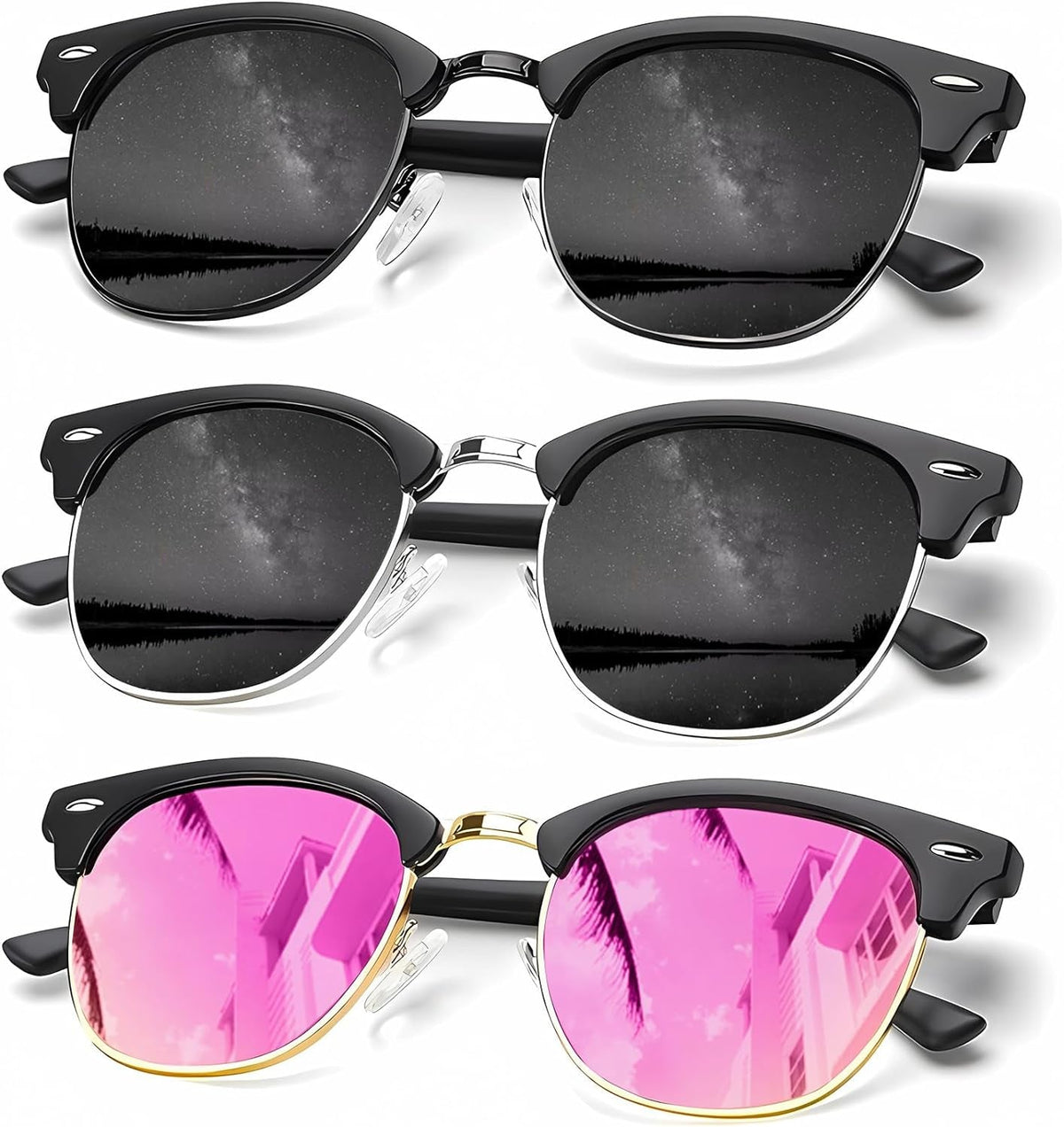 Sunglasses Men Polarized Sunglasses for Men Women Unisex Semi-Rimless Frame Retro Driving Sun Glasses UV Blocking