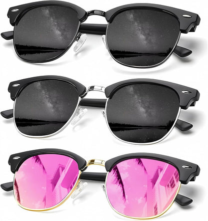 Sunglasses Men Polarized Sunglasses for Men Women Unisex Semi-Rimless Frame Retro Driving Sun Glasses UV Blocking