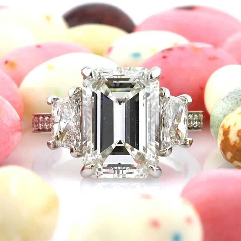 Gorgeous Square Cut White Sapphire Rings for Women Party 925 Sterling Silver 2 Stone Crystal Side Stone Rings Proposal Fine Jewelry