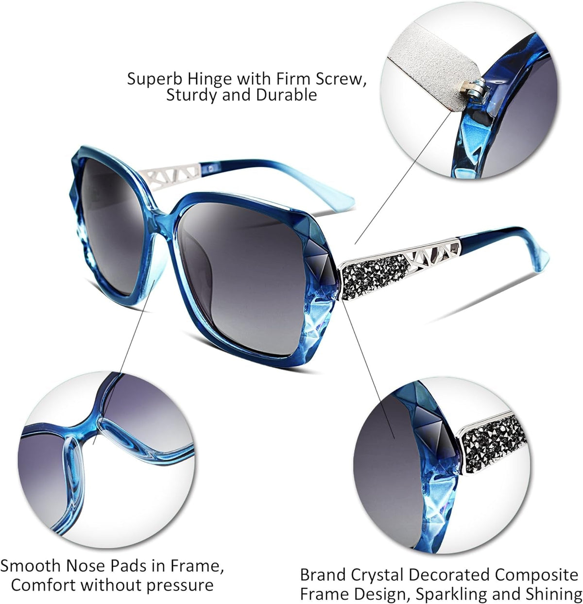 Polarized Women Square Sunglasses Sparkling Composite Shiny Frame B2289