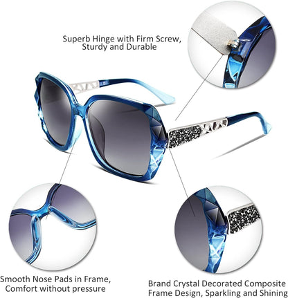 Polarized Women Square Sunglasses Sparkling Composite Shiny Frame B2289