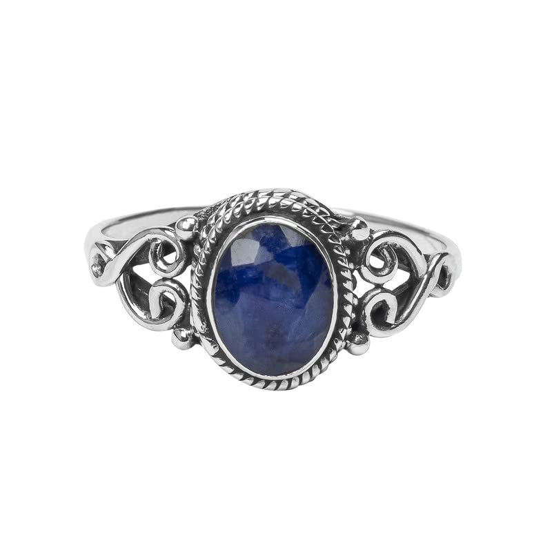 Blue Sapphire Stone Ring 925 Sterling Silver Statement Ring for Women Handmade Rings Gemstone Christmas Promise Ring Size US 11 Gift for Her