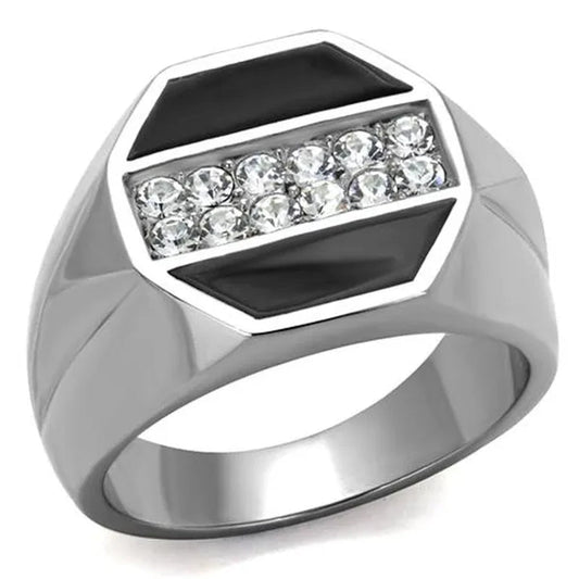 Men'S round Cut Simulated Diamond Crystal Stainless Steel & Epoxy Ring Size 8-14