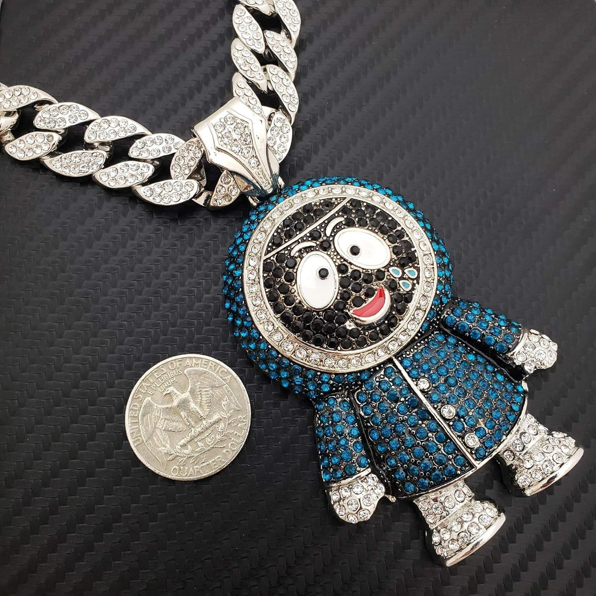 Hip Hop Iced Large BRICK SQUAD ESKIMO Pendant & 18" 1 ROW Tennis Choker Chain Necklace