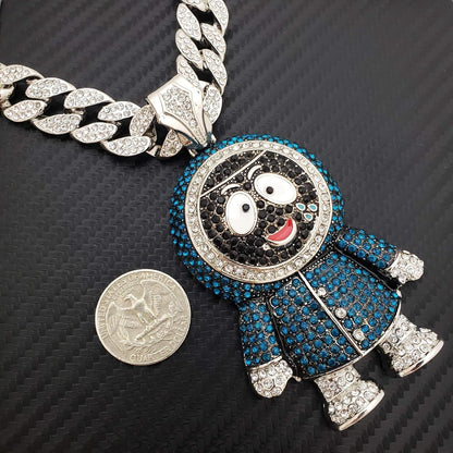 Hip Hop Iced Large BRICK SQUAD ESKIMO Pendant & 18" 1 ROW Tennis Choker Chain Necklace
