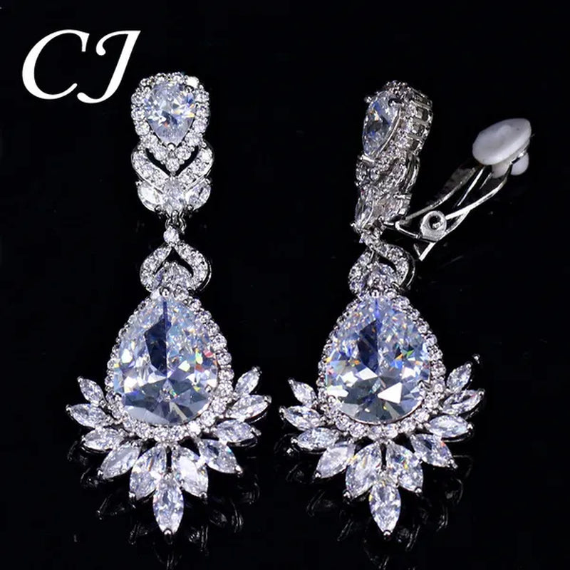 CANDICE Gorgeous Women Japanese Wedding CZ Non Hole Clips on Earrings Inlay Water Drop Clear Crystal Luxury Bridal Ear Jewelry Without Piercing