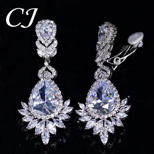 CANDICE Gorgeous Women Japanese Wedding CZ Non Hole Clips on Earrings Inlay Water Drop Clear Crystal Luxury Bridal Ear Jewelry Without Piercing