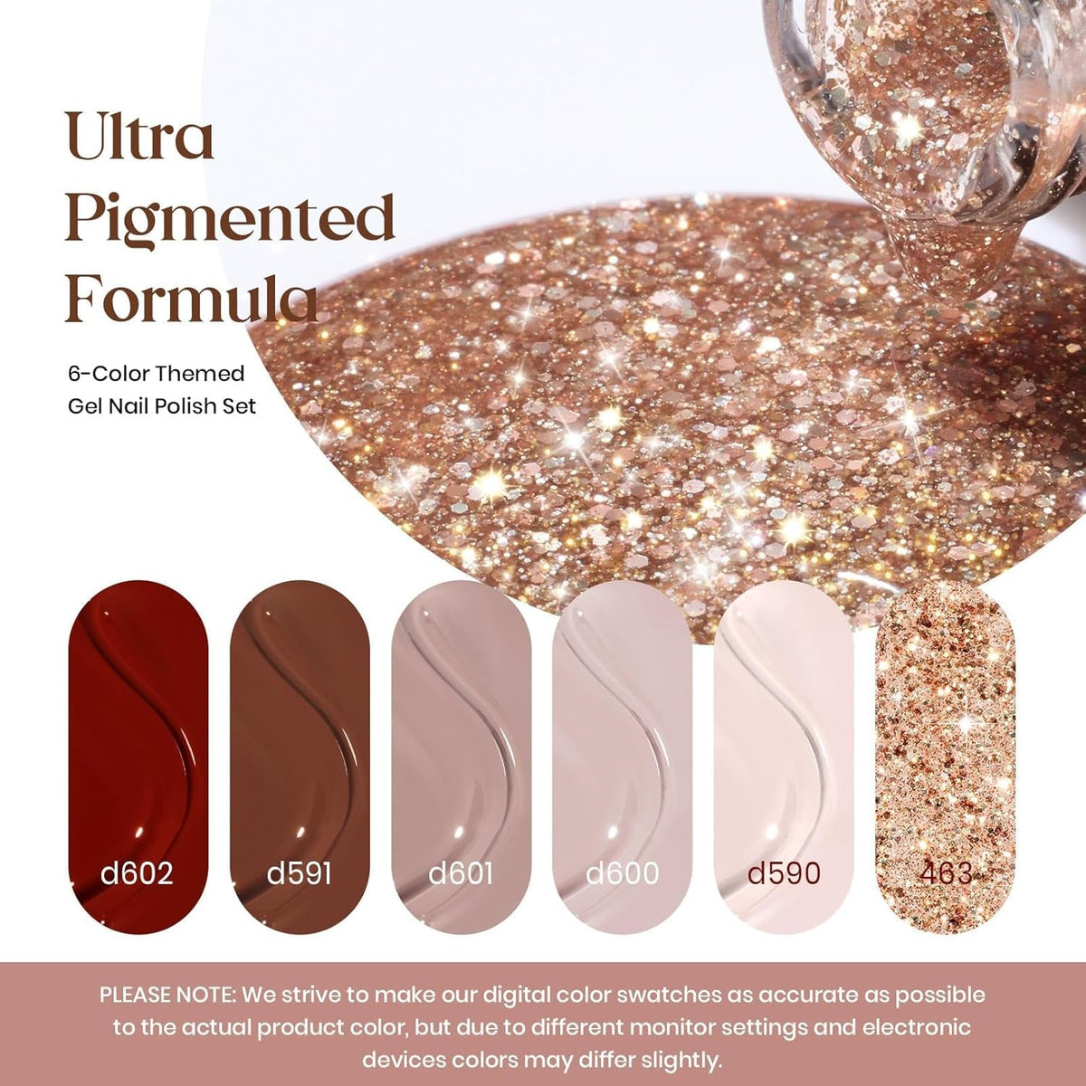 Beetles 6 Colors, Fall Colors Nude Pink Burgundy Glitter Brown Gel Polish Set Soak off UV Light for Easy DIY Nail Art Salon Home Design Gifts for Women