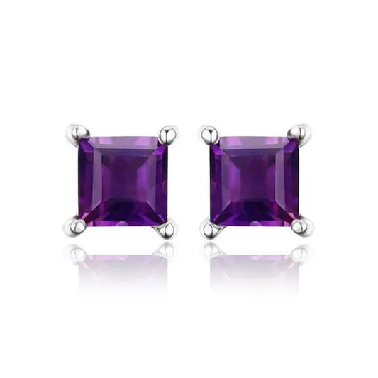 Majesty Diamonds MDS170176 00.6 CTW Princess Purple Amethyst Stud Earrings in .925 Sterling Silver
