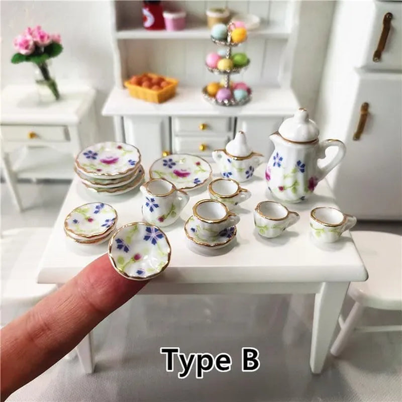 Mini Ceramics Tableware Tea Set with Cups Toy Doll House Accessories Ceramics Miniatures Scene 1:12 /1:16 Kids Toy