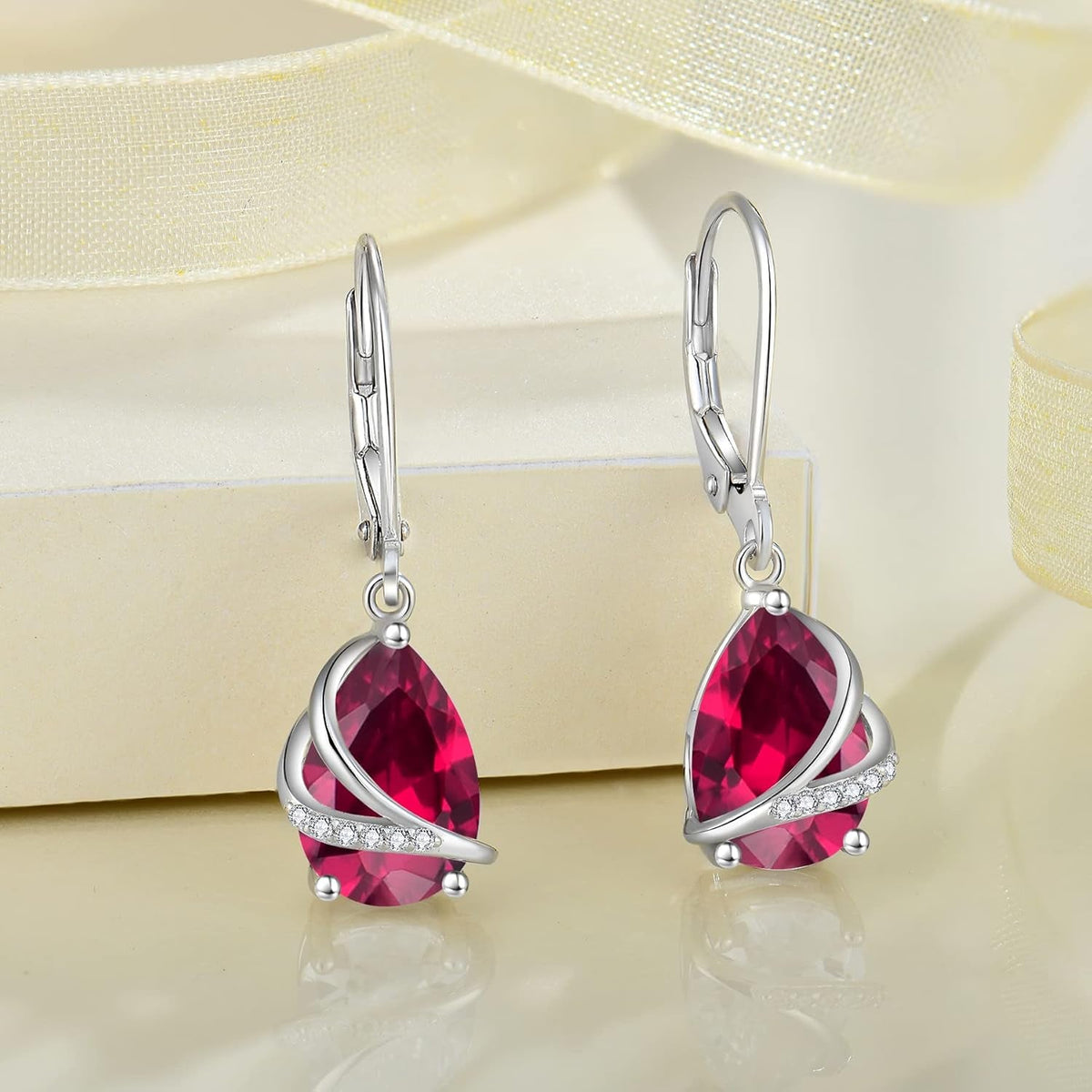 Birthstone Dangle Drop Earrings for Women 925 Sterling Silver Teardrop Leverback Earrings Jewelry Gifts for Wife Girlfriend Mother Daughter Her