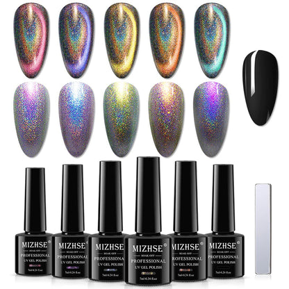 9D Cat Eye Gel Nail Polish, Magnetic Cat Eye Gel Polish Set, 10ml*6 with 2 Magnets, Classic Colors Chameleon Magic Galaxy Effect Soak off Nail Art - Sparkle Stunning Gel Polish Gift for Women