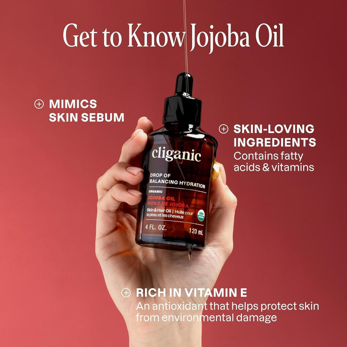 Organic Jojoba Oil, 100% Pure (4Oz) | Moisturizing for Face, Hair, Skin & Nails | Natural Cold Pressed Hexane Free | Base Carrier Oil (Packaging May Vary)