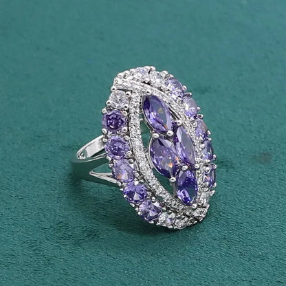 Luxurious Purple Amethyst 925 Sterling Silver Jewelry Set For Women Bracelet Earrings Necklace Pendant Ring Birthday Gift