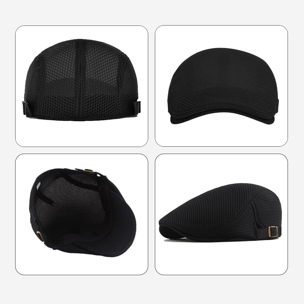 Men'S Mesh Flat Cap Breathable Summer Newsboy Hat Beret Ivy Cap Irish Cabbie Gatsby Driving Hunting Hats
