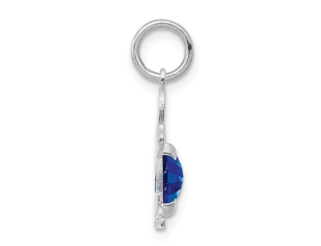 3/5 Carat (ctw) Natural Blue Sapphire Young Boy Charm Pendant Necklace in 14K White Gold with Chain