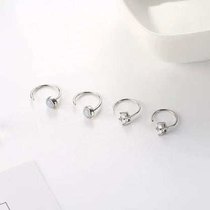 Two Pairs of 925 Sterling Silver Half Circle Earrings Opal Globular Star Point Small Circle Earrings Huggie Cartilage Earrings Hug Small Circle Earrings Women's Men's