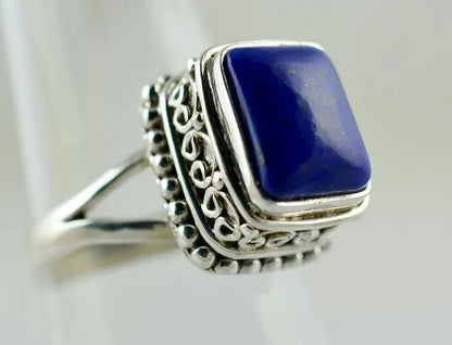 Genuine Lapis Lazuli 925 Sterling Silver Handmade Ring Size 6 to 10 (US)