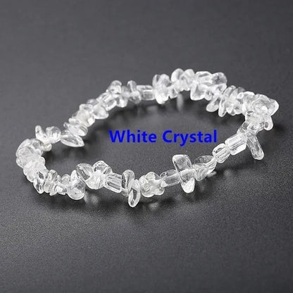 Natural Crystal Chakras Bracelet Natural Gemstone Chips Jewelry Bracelet Amethyst Red Agate Carnelian White Crystal Turquoise Citrine Bracelet (Adjustable Size)