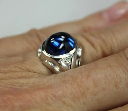 Classic Blue Zircon Rings for Men and Women Silver Color White Zircon Ring Engagement Wedding Ring Anniversary Party Gift Fashion Jewelry Size: 5-11