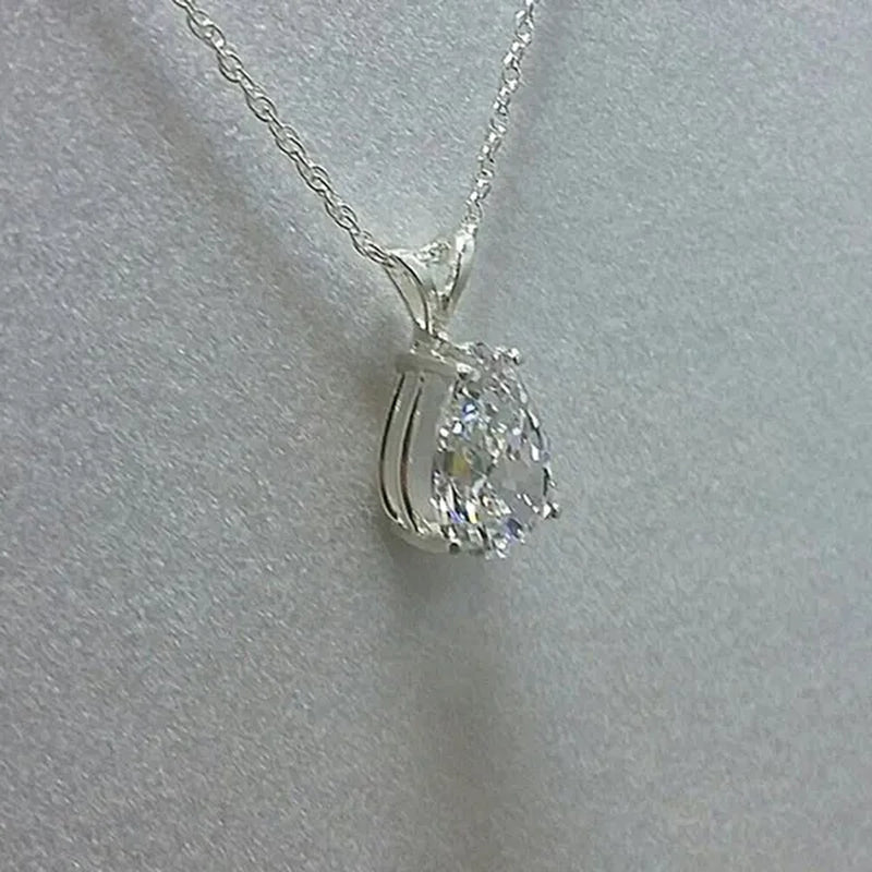 Women Temperament Teardrop Shaped White Sapphire Pendant Necklace Wedding Proposal Party Necklace Jewelry