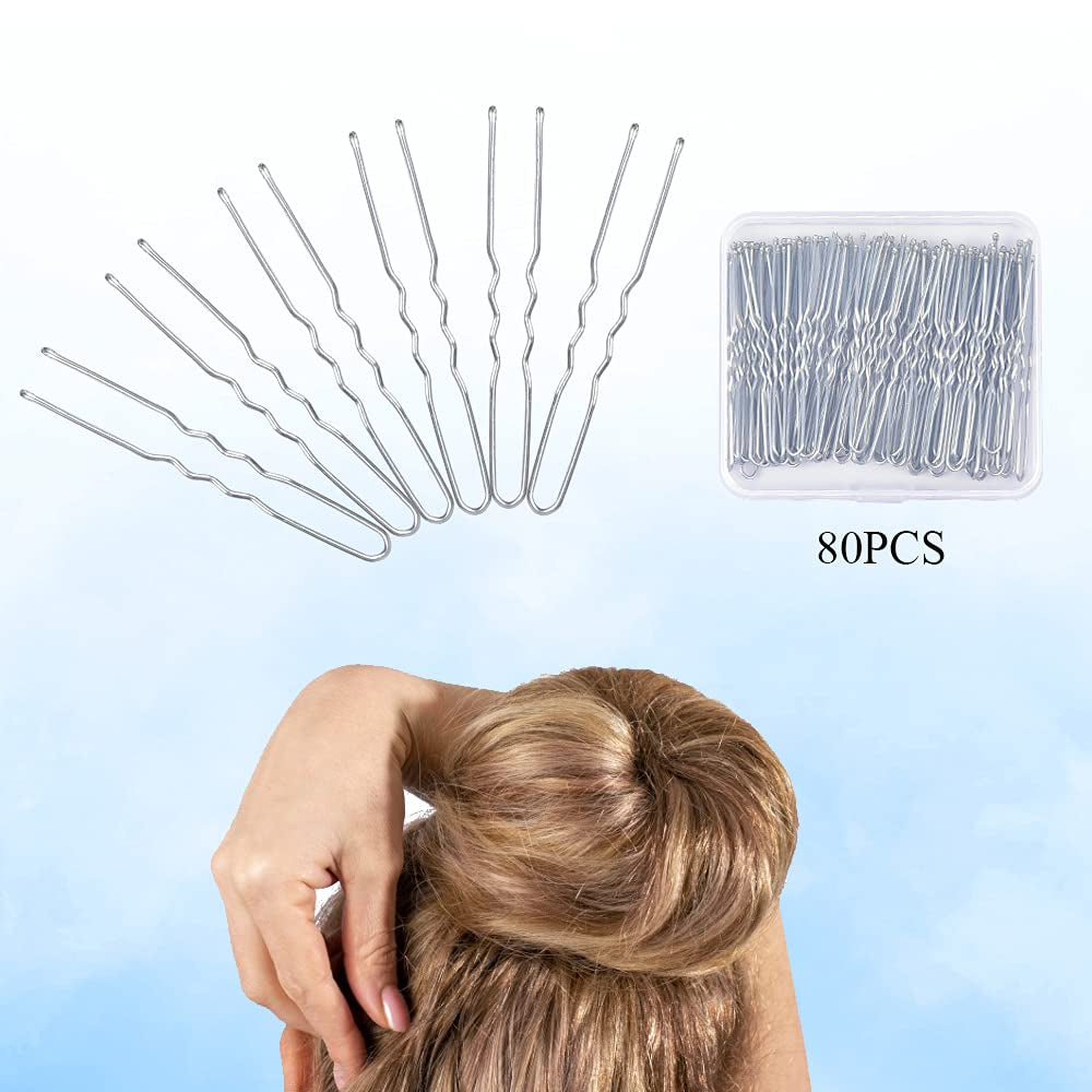 U Shaped Hair Pins,  2.4Inch Hair Pins for Women with Storage Box, Silver