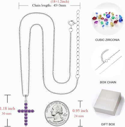 Cross Necklace Sterling Silver Crucifix Pendant Gemstones Jewelry for Women
