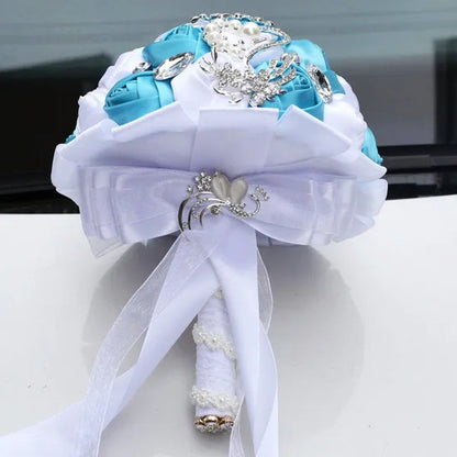 18CM Simulation Silk Rose Wedding Flowers Bouquet Diamond Brooch Bridal Bouquet Creative DIY Bridesmaid Holding Flowers Wedding Party Valentine's Day Gift