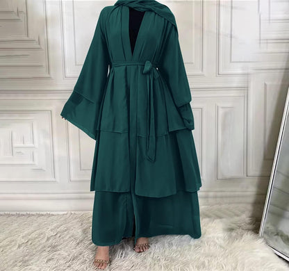 Abayas for Women Muslim Dubai Dress Solid Loose Fit Long Cardigan Islamic Kaftan Robe Open Front Maxi Length