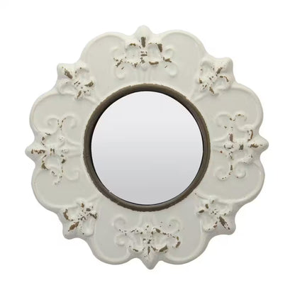 Small round White French Provincial Mirror (8 In. H X 8 In. W)