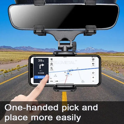 SEAMETAL Car Phone Holder 360° Rotatable Car Rearview Mirror Clip GPS Mobile Phone Holder For iPhone Samsung Smartphone Stand
