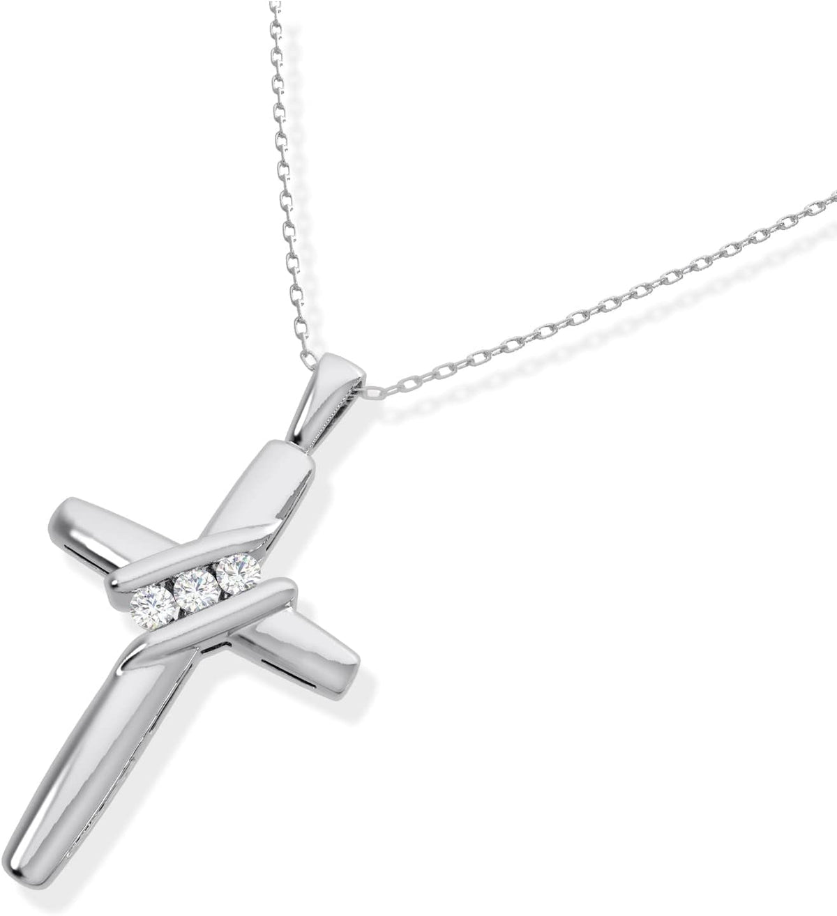 10K Diamond Three-Stone Cross Pendant Necklace Religious Jewelry (0.05Cttw, I-J/I2-I3) 18"
