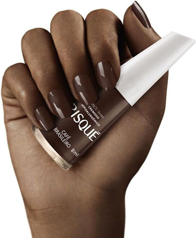 Nail Polish Brown | Esmalte de Unhas | Fast Dry, Hypoallergenic, Long-Lasting, Extra Sparkle, Made in Brazil | Café Brasileiro, 0.3 oz, 8ml