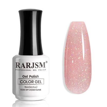 Nude Hot Pink Iridescent Gel Nail Polish Sheer Bright Neon Pink Glitter Jelly Gel Polish Neutral Shimmery Summer Color Sparkle Rainbow Pigment Gel 15ml Soak off Cured Need for Home Salon DIY