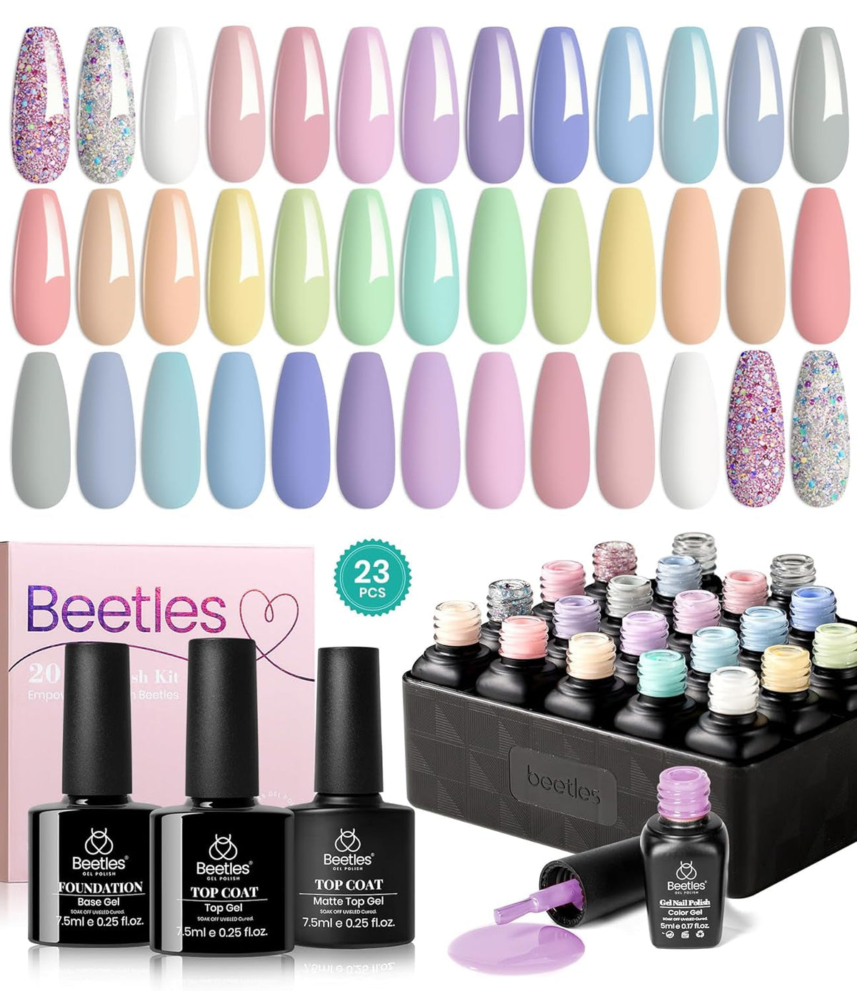 Nail Set 20 Colors Healing Elixir Collection Manicure Kit Pink Neutral Purple Blue Green Gel Nail Kit with 3Pcs Base Matte and Glossy Top Coat Soak off Uv for Women 2024 Ideal Gift