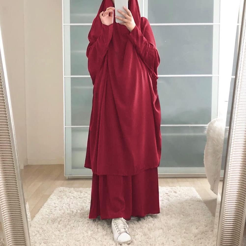 Prayer Clothes for Muslim Women Islamic Abaya Suit Maxi Skirt + Khimar Hijab 2Pcss Burka Jilbab Kaftan