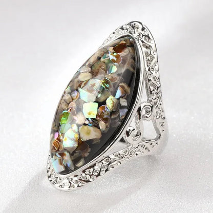 Vintage Jewelry Magic Natural Shell Silver Ring Ancient Silver Carved Big Ring Couple Antique Jewelry  Sterling Silver Bride Wedding Engagement Vintage Men Ring Gift Aneis Feminino Bijoux