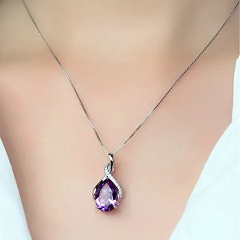 Natural Drop Shape Blue Topaz Pendant 925 Sterling Silver Necklace Female Jewelry Simple Clavicle Chain Girlfriend Birthday Gift