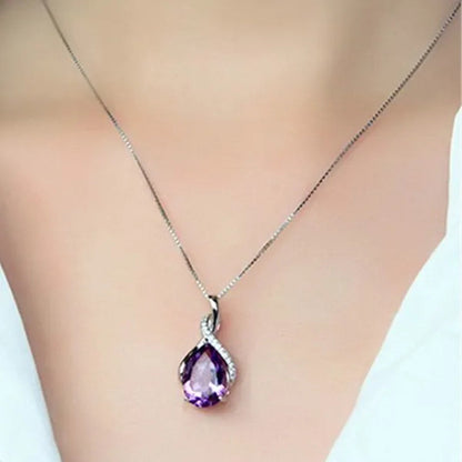 Natural Drop Shape Blue Topaz Pendant 925 Sterling Silver Necklace Female Jewelry Simple Clavicle Chain Girlfriend Birthday Gift