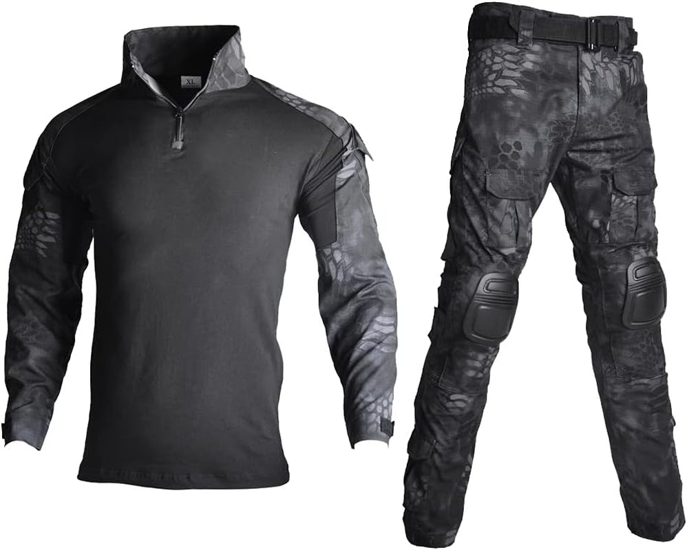 Mens Tactical Military Suits Long Sleeve Rip-Stop Uniforms Combat Shirt and Pants Elbow Knee Pads