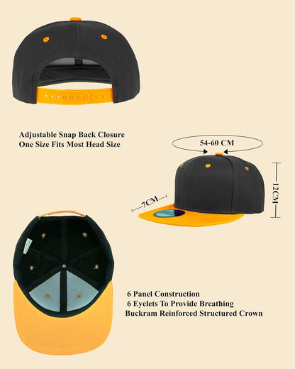 Snapback Hats for Men - Flat Bill Brim Baseball Cap Hat - Plain Blank Adjustable