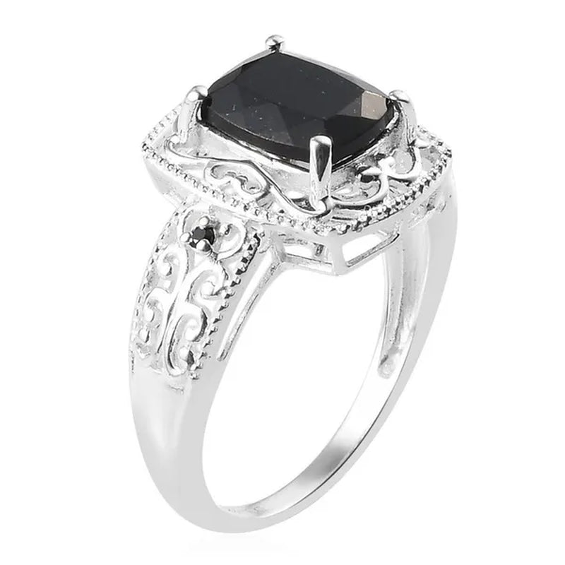 925 Sterling Silver Black Tourmaline Black Spinel Statement Ring for Women Graduation Gifts for Her Fashion Jewelry  Cttw 2.5