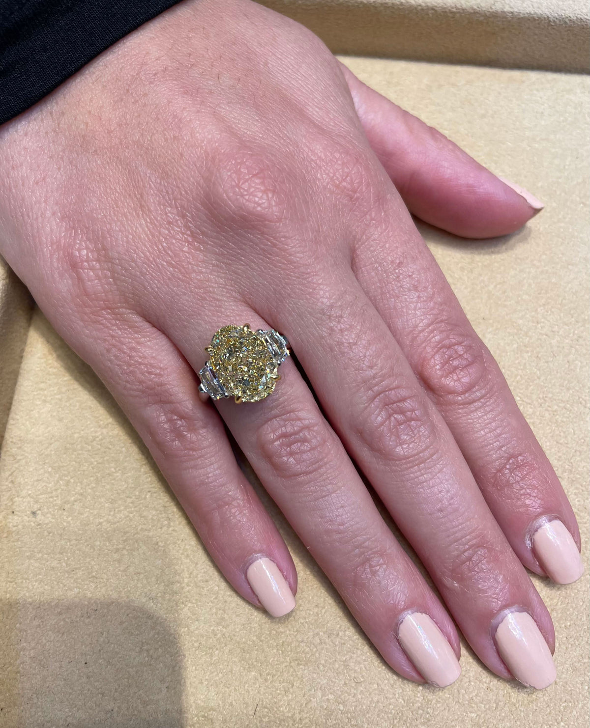 Stunning 6 Carat Oval Yellow Diamond Ring GIA Certified Platinum