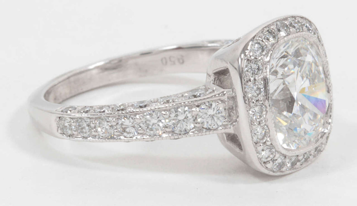 GIA Certified 2.03 Carat Cushion Cut Diamond Platinum Engagement Ring